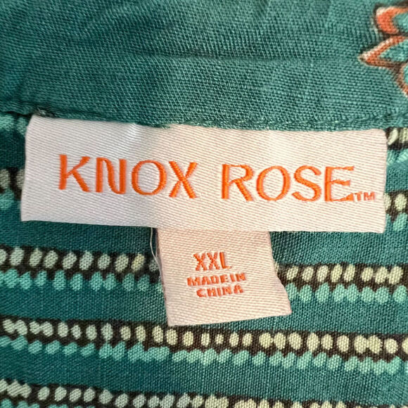 Knox Rose Shirt Womens XXL Green/Blue Boho Floral Print Blouse Lightweight Comfy - Picture 9 of 11